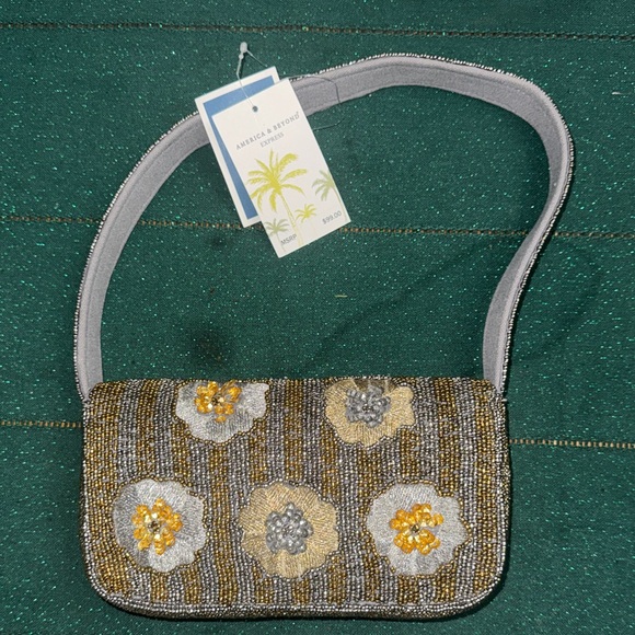 Beaded Metallic Floral Shoulder Bag - Picture 3 of 3
